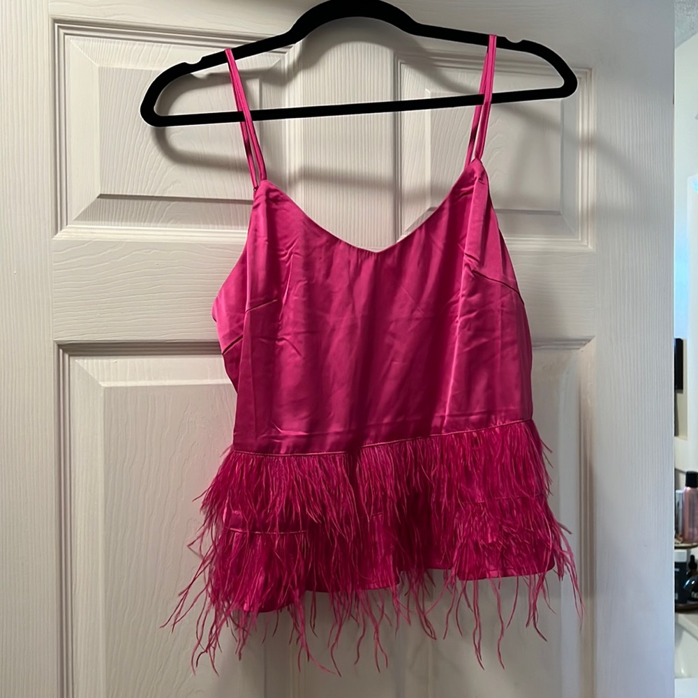 NWT Pink feather crop tank. Size Large. Never worn
